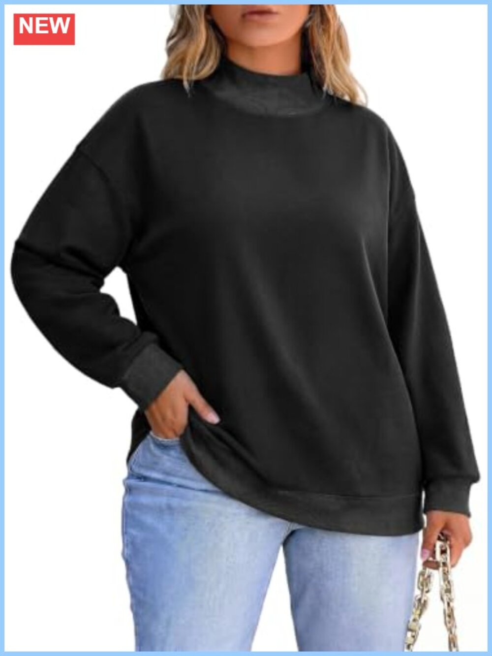 Plus Size Mock Neck Long Sleeve Sweatshirt Pullover Top